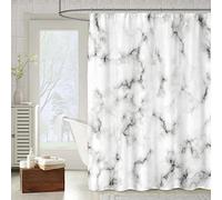 OCEUMACO Shower Curtain Bathroom Wet Room 3D Marble Pattern Extra Long Quality Bath Curtains Anti Mould Proof Resistant Machine Washable 200cm Drop Waterproof Fabric with Hooks - Grey 04