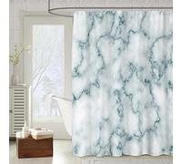 OCEUMACO Shower Curtain Bathroom Wet Room 3D Marble Pattern Extra Long Quality Bath Curtains Anti Mould Proof Resistant Machine Washable 200cm Drop Waterproof Fabric with Hooks - Teal Green