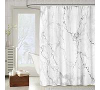 OCEUMACO Shower Curtain Bathroom Wet Room 3D Marble Pattern Extra Long Quality Bath Curtains Anti Mould Proof Resistant Machine Washable 180 x 200 cm Waterproof Fabric with Hooks - Grey 05
