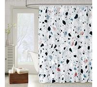 OCEUMACO Shower Curtain Bathroom Wet Room 3D Marble Terrazzo Extra Long Quality Bath Curtains Anti Mould Proof Resistant Washable 180 x 180 cm Waterproof Fabric with Hooks - Grey Blue