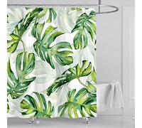 OCEUMACO Shower Curtain Wet Room Green Monstera Leaves Print Shower Curtains Bathroom Jungle Tropical Leaf Bath Curtain Mould Proof Resistant Washable 180 x 180 cm Waterproof Polyester