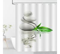 OCEUMACO Zen Extra Long/Wide Shower Curtain Anti Mould Proof Resistant 200x200cm Drop Beige Pebble White Bath Shower Curtains for Bathroom Wet Room Waterproof Washable Fabric with Hooks