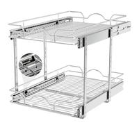 OCG 2 Tier Pull Out Cabinet Organizer (14" W x 21" D), Pull Out Drawers for Kitchen Cabinets, Pull Out Shelves for Base Cabinet Organization in Kitchen Bathroom Pantry, Chrome Finish