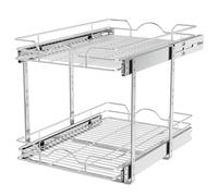 OCG 2 Tier Pull Out Cabinet Organizer (15.5" W x 21" D), Pull Out Drawers for Kitchen Cabinets, Pull Out Shelves for Base Cabinet Organization in Kitchen Bathroom Pantry, Chrome Finish