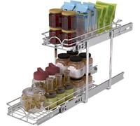 OCG 2 Tier Pull Out Cabinet Organizer (9.5" W x 21" D), Pull Out Drawers for Kitchen Cabinets, Pull Out Shelves for Base Cabinet Organization in Kitchen Bathroom Pantry, Chrome Finish