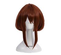 Ochako Uraraka Cosplay Wig Short Brown Bob Heat Resistant Synthetic Hair Wig + Wig Cap