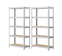 Ochama 2-Pack Silver 5-Tier Steel Shelving Units - Boltless Assembly, 90 x 40 x 180 cm Each, 875 kg Load Capacity per Unit - Heavy-Duty Storage for Garage or Shed