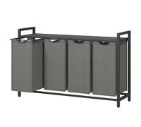 Ochama 4-Compartment Laundry Hamper with Pull-Out & Removable Liner Bags, Shelf - Metal Frame, 4 x 40 L, 116 x 33 x 72 cm, Slate Grey & Charcoal Grey