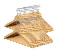 Ochama 50 Solid Wood Hangers -44.5x23x1.2cm Natural Finish with Silver Hooks, Shoulder Notches for Grip, Non-Slip Trouser Bar, 360° Swivel Hook - Ideal for Suits & Shirts