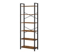 Ochama 6-Tier Bookshelf, Bookcase, Shelving Unit, for Office, Study, Living Room, Bedroom, 30 x 66 x 186 cm, Industrial, Greige and Black
