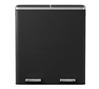 Ochama Black Dual Compartment Kitchen Bin - 2 x 30L (Waste & Recycling),59x36.5x62.4cm， Metal Pedal Bin with Plastic Inner Buckets, Hinged Soft-Close Lids, Airtight, Handles, Includes 15 Liners