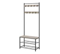 Ochama Coat Rack, Hall Tree with Shoe Storage Bench, 32 x 70 x 175 cm, Industrial, Greige and Black