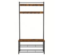 Ochama Coat Rack, Hall Tree with Shoe Storage Bench, 32 x 85 x 175 cm, Industrial, Rustic Brown and Black