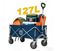 ochama Collapsible Compact Camping Wagon 127L Blue, 200kg Load Capacity, 250L Stackable Capacity, Dual Brake 360° Swivel Wheels, Space-Saving Storage, Heavy-Duty Spray-Painted Steel Tubes, Perfect for