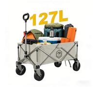 ochama Collapsible Compact Camping Wagon 127L Off-White, 200kg Load Capacity, 250L Stackable Capacity, Dual Brake 360° Swivel Wheels, Space-Saving Storage, Heavy-Duty Spray-Painted Steel Tubes, Perfec