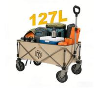 ochama Collapsible Compact Camping Wagon 127L Sand Yellow, 200kg Load Capacity, 250L Stackable Capacity, Dual Brake 360° Swivel Wheels, Space-Saving Storage, Heavy-Duty Spray-Painted Steel Tubes, Perf
