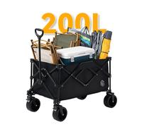 ochama Collapsible Compact Camping Wagon 200L Black, Extra Large & High Capacity, 400L Stackable Capacity, Dual Brake Off-Road Wheels, Space-Saving Storage, For Camping, Picnics, Vending & Moving