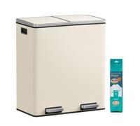 Ochama Dual Trash Can with Pedal, 2 Removable Buckets, Soft Close Lid, for Kitchen, Handles, Cream