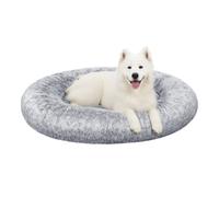 Ochama Fluffy Dog Bed, Cat Bed, Doughnut Cushion, Washable, Removable Padding in the Middle, Long Plush, 120 cm Diameter, Ombre Grey