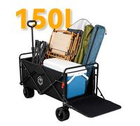 ochama×J.ZAO Outdoor Camping Cart, Foldable Storage Camp Cart, Small Trolley for Picnic, Stall & Travel, Rear-Opening Trailer, Black, Rear-Openable, 150L
