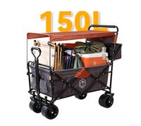 ochama×J.ZAO Outdoor Camping Cart, Foldable Storage Camp Cart, Small Trolley for Picnic, Stall & Travel, Rear-Opening Trailer, with Sunshade, 150L