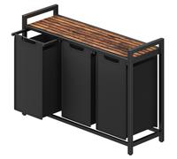 Ochama Laundry Basket, 3-Compartment Laundry Hamper, Pull-Out and Removable Liner Bags, Clothes Sorter, Shelf, Metal Frame, 3 x 40 L, 92.5 x 33 x 72 cm, Ink Black and Rustic Brown