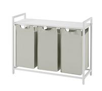 Ochama Laundry Basket, 3-Compartment Laundry Hamper, Pull-Out and Removable Liner Bags, Clothes Sorter, Metal Frame, 3 x 40 L, 92.5 x 33 x 72 cm, Cream White and Matte White