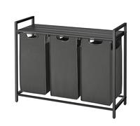 Ochama Laundry Basket, 3-Compartment Laundry Hamper, Pull-Out and Removable Liner Bags, Clothes Sorter, Shelf, Metal Frame, 3 x 40 L, 92.5 x 33 x 72 cm, Slate Grey and Charcoal Grey