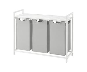 Ochama Laundry Hamper, Laundry Basket, Laundry Sorter with 3 Pull-Out and Removable Bags, Shelf, Metal Frame, 3 x 10 Gallons (38 L), 36.4 x 13 x 28.4 Inches, Dove Gray