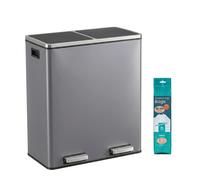 Ochama Recycling Trash Can, 2-Compartment Pedal Bin with Lids and Soft Close, Kitchen Waste Separator, Metal, Slate Grey