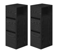 Ochama Set of 2 Narrow Side Tables, Slim End Table with 2 Drawers, 1 Open Compartment, for Living Room, Bedroom, Black