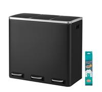 Ochama Triple Recycling Bin, 3 x 18L Pedal Waste Bins with Soft-Close Lids, Steel, for Kitchen, Black