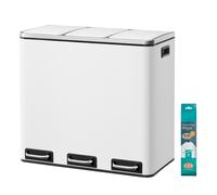 Ochama Triple Recycling Bin, 3 x 18L Waste Bin with Pedals, Soft-Close Lids, Steel, for Kitchen, White