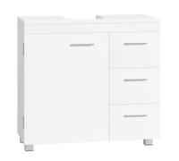 Ochama Under Sink Bathroom Cabinet, Matte White, 30 x 70 x 63.8 cm - Storage Unit with Feet, 3 Drawers and 2 Compartments Behind the Door, for Washbasins with Pedestal