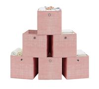 Ochama x SONGMICS Cube Organisers, Foldable Fabric Storage Boxes with Handles, Set of 6, for Shelves, Clothes, Pink