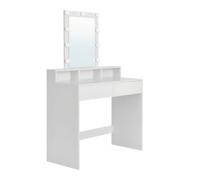 Ochama x SONGMICS Dressing Table, LED Lights with Adjustable Brightness, Vanity Table with Mirror, 2 Drawers and 3 Compartments, Makeup Table, Modern, White