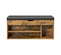 Ochama x SONGMICS Storage Bench with Cushion, Shoe Bench with Padded Seat, Entryway Bench with 3 Compartments, Hidden Storage, Shelves, Brown and Black