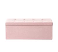 Ochama x SONGMICS Storage Ottoman, Foldable Velvet Storage Bench, 2 Extra Storage Boxes, 38 x 110 x 38 cm, for Hallway, Living Room, Bedroom, Pink