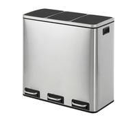 Ochama x SONGMICS Triple Compartment Recycling Bin, 3 x 18L Pedal Waste Bins with Soft-Close Lids, for Kitchen, Steel, Silver and Black