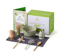 Ochcahser Japanese Matcha Set, Matcha Bowl with Spout and Coaster, Matcha Whisk and Holder, Sifter, Scoop, Spoon, Cleaning Brush,10 Pcs Complete Ceramic Matcha Kit