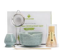 Ochcahser Matcha Set, Matcha Whisk Set Includes Matcha Bowl, Matcha Whisk Holder, Bamboo Matcha Whisk, Scoop and Matcha Sifter, 17 oz Mottled Blue Glaze Ceramic Matcha Kit for Tea Lovers