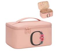OCHEAL Initial Makeup Bag, Portable Cosmetic Bag, Large Capacity Travel Makeup Case Organizer with Letter, Pink, Large((Pack of 1), O