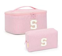 OCHEAL Initial Makeup Bag Set - Cute Pink Stuff for Women, Personalized Makeup Pouch Cosmetic Bag, Travel Essentials Toiletry Bag, Birthday Gifts for Women Stocking Stuffers S