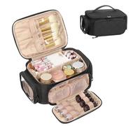 OCHEAL Large Makeup Bag,Cosmetic Organizer for Women with Zipper Pouch and Side Pocket, Multifunctional Compartments and Dividers,Travel Makeup Case for Toiletries, Brushes & Beauty Tools-Black
