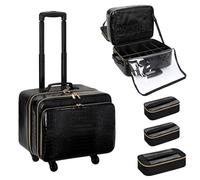 OCHEAL Rolling Makeup Train Case, 18" Carry On Travel Cosmetic Organizer Suitcase,Extra Large Trolley Makeup Storage Case On Wheels,3 Layers with 3pcs Traveling Bags for Hairstylist Cosmetology Artist