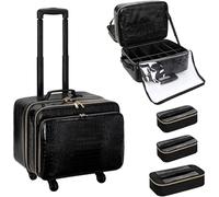 OCHEAL Rolling Makeup Train Case, 18" Carry On Travel Cosmetic Organizer Suitcase,Extra Large Trolley Makeup Storage Case On Wheels,3 Layers with 3pcs Traveling Bags for Hairstylist Cosmetology Artist