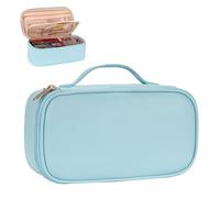 OCHEAL Small Makeup Bag,Portable Cute Travel Makeup Bag Pouch for Women Girls Makeup Brush Organizer Cosmetics Bags with Compartment-Blue