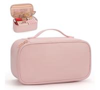OCHEAL Small Makeup Bag,Portable Cute Travel Makeup Bag Pouch for Women Girls Makeup Brush Organizer Cosmetics Bags with Compartment-Pink