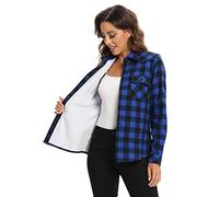 OCHENTA Women's Flannel Shirts Plaid Shacket Long Sleeve Fleece Lined Shirt Jacket, Blue Black Plaid, S