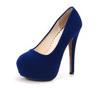 OCHENTA Women's Round Toe Stiletto High Heel Platform Slip On Pumps Blue Asian Size 43 - UK B(M) 9
